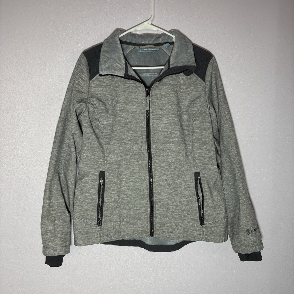 FREE COUNTRY - Womens M, zip up hooded gray jacket coat - removable hood